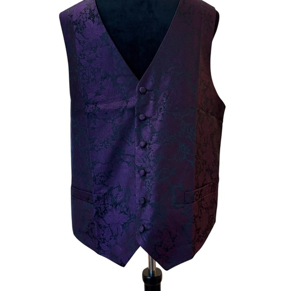 Luxury Purple & Black Floral Leaf Silk Vest Set - Size M - Picture 3 of 6